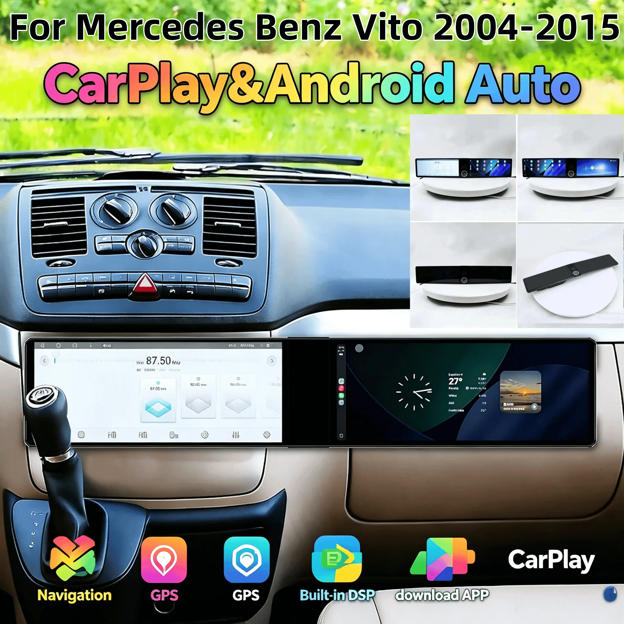 Dual Screen Multimedia Player For Mercedes Benz Vito Viano 2004-2015 Carplay  Android GPS Navigation Co pilot Screen Unit DSP