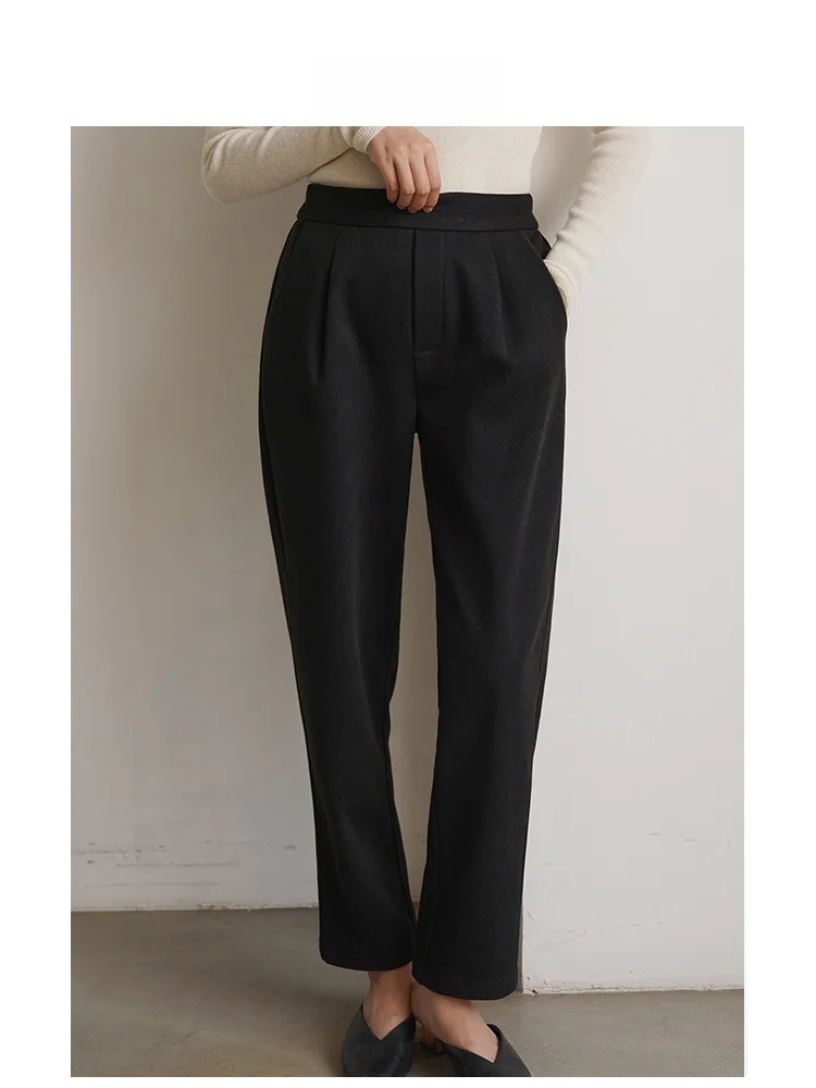 

Брюки женские LIMONN осенне-зимние, шерстяные, с высокой талией, прямые, укороченные (9/10 длины), повседневные, универсальные, с манжетами, для офиса