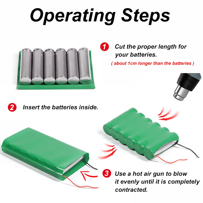 1/3/5M Green PVC Heat Shrink Tube 7~333mm Insulated Lithium Battery Wrap 18650 Battery Packs PVC Shrink Film Cable Protection