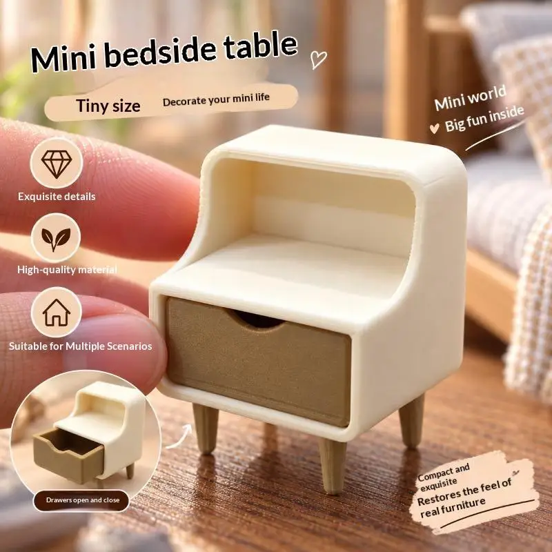 Mini Bedside Table Cabinet Ornament Dollhouse Miniature Bedside Table Model Decoration Dollhouse Scene Furniture Accessories
