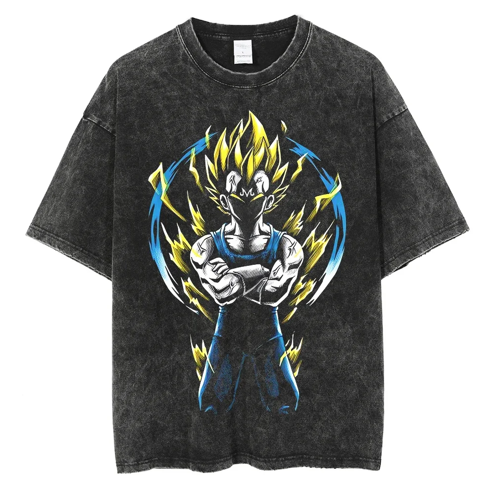 Hip Hop Streetwear Men Washed T Shirt Dragon Ball Anime Print Oversize T Shirt Harajuku Cotton Loose Summer Short Sleeve Tshirt