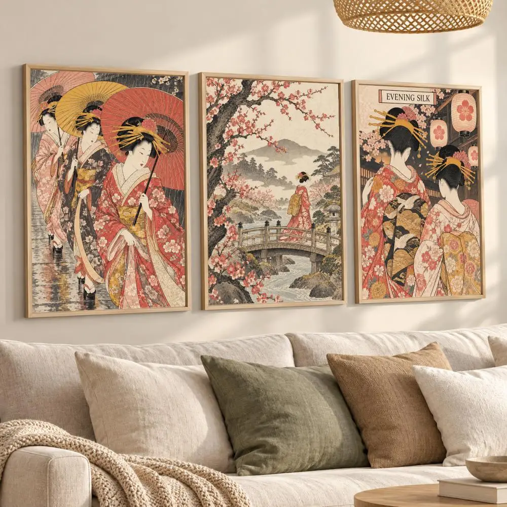 Japanese Ukiyo-e Women Poster Decorative Wall Sticker Mural Photo Print for Bedroom Living Room Hallway Home Decor Gift