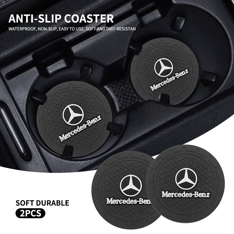 1/2pcs Non-slip Car Water Cup Pad Coaster Rubber Mat For Mercedes Benz B/C/E/S Class A Class C200L GLC GLK CLA Accessories