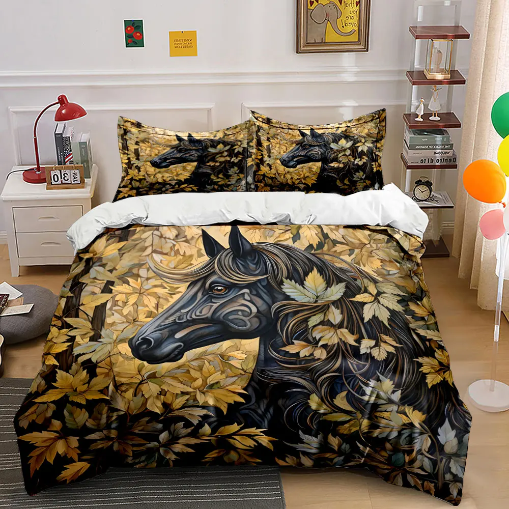 

"Autumn Horse Wall Art Set" Multiple sizes kid's and adults' bedroom Exquisite 3PC bedding set, gift