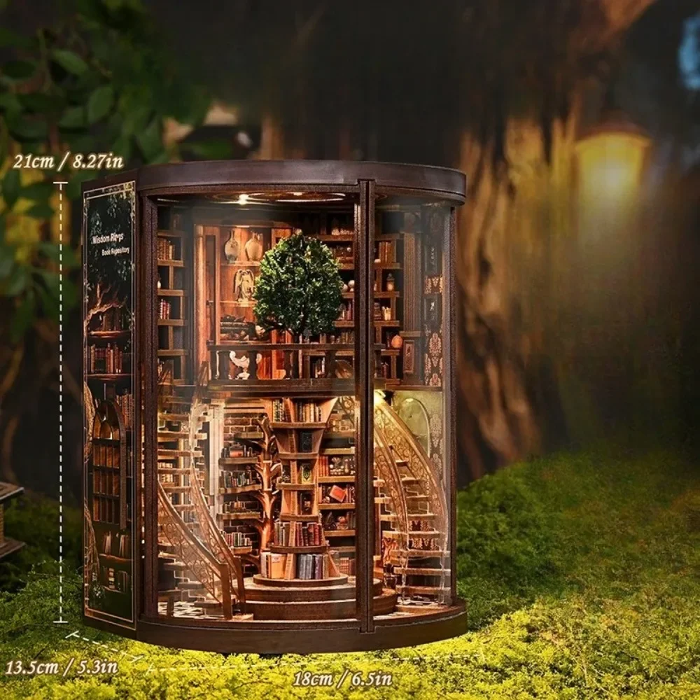 NUEVO Rincón de Lectura de Madera DIY - Modelo en Miniatura Anillos de la Sabiduría, Sujetalibros y Organizador para Estantería,