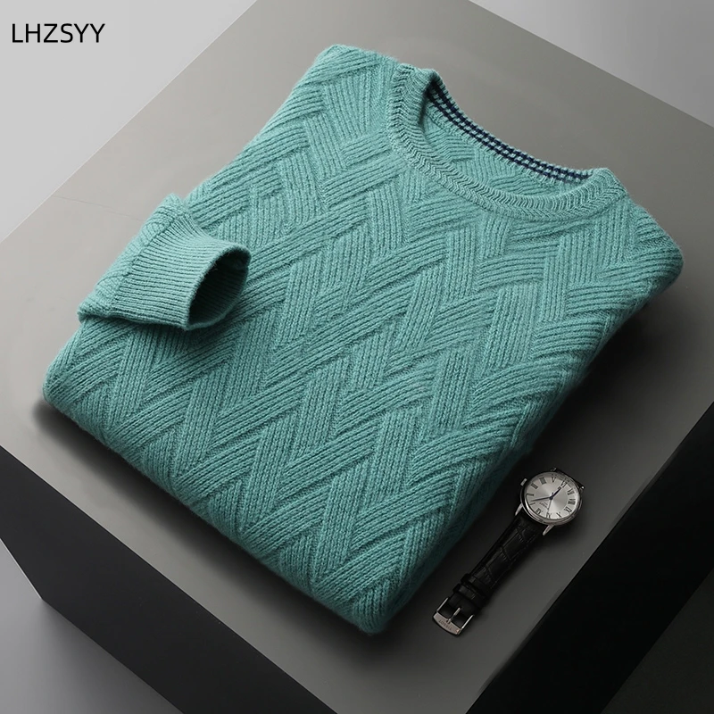 LHZSYY Men\' New 100%Cashmere Sweater Winter O-Neck Mat Pullovers Long Sleeve Loose Plus Size Base Shirt Thicken Casual Knit Tops