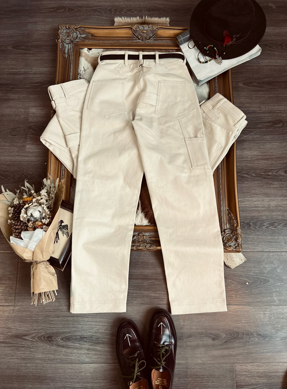 Tailor Brando Derrickman Work Pants American Retro High Waist Straight YKK Zipper 385g Cotton Seed Shell Casual Pants