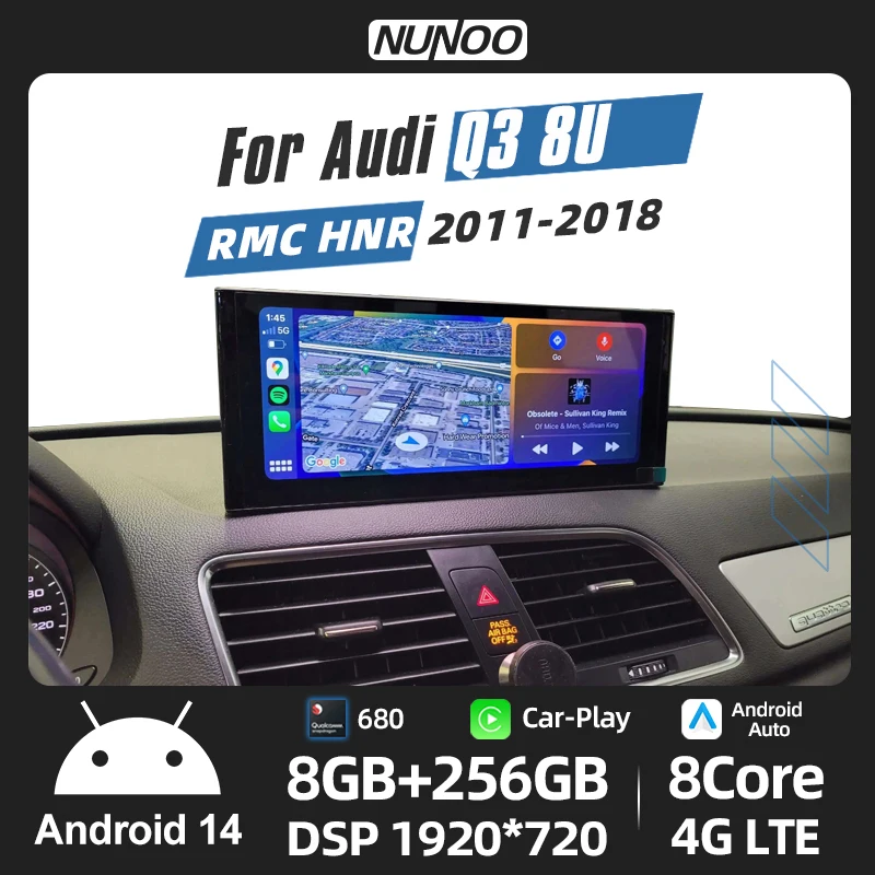 Android 14 CarPlay For Audi Q3 2011-2018 GPS Car Multimedia Player 8+256GB RAM Radio IPS Touch screen Navi DSP WIFI 4G 