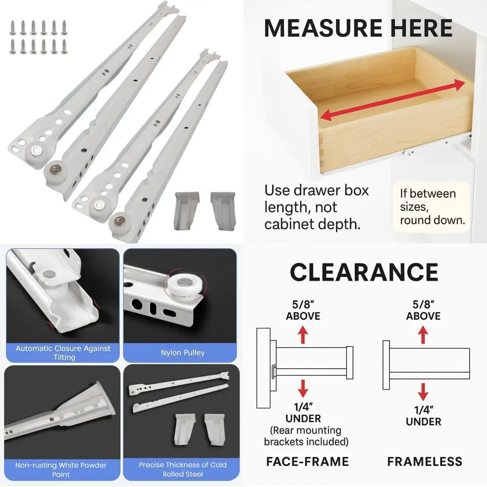 

Горки в европейском стиле, 22 дюйма, 8 шт., подходят для лицевых безрамных шкафов, холоднокатаная сталь 75 фунтов, с порошковым покрытием, большой размер Opti