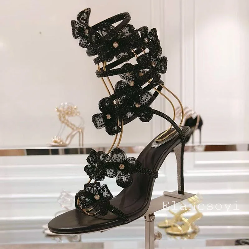 Summer Genuine Leather Sparkling Bow Crystal Sandals Women's Gladiator Ankle Strap Fashionable Sandalia Sexy Party Dress Shoes