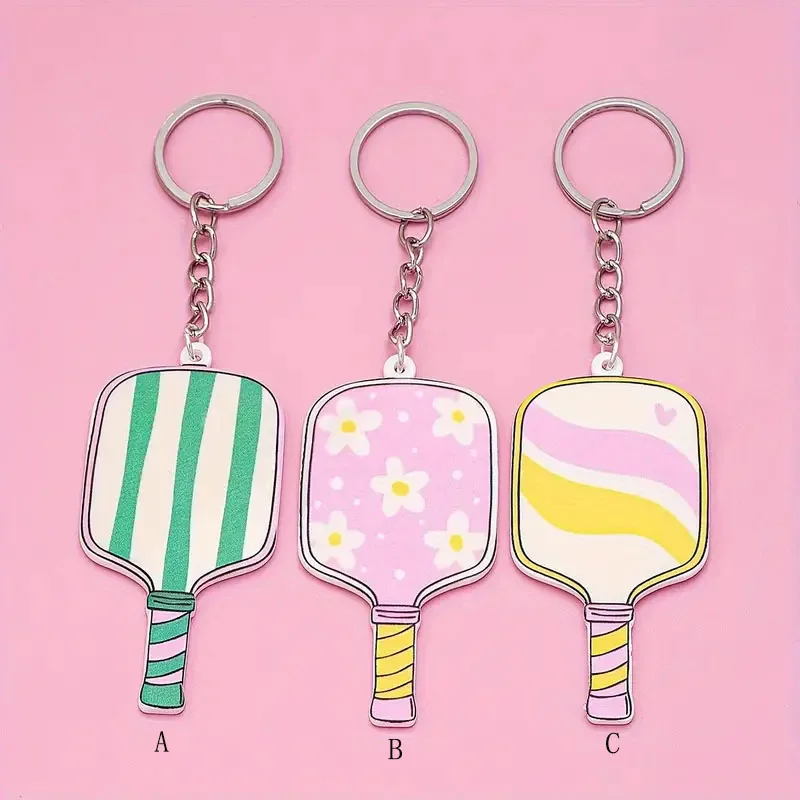 Acrylic Pickleball keychain for women key ring sports key chain Pickleball racket keychain key holder portachiavi bag charm