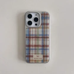 Korean INS Vintage Checkers Pattern Electroplated Frame Chic Phone Case for iPhone 16 15 14 13 Pro Max Back Phone Cover Capa