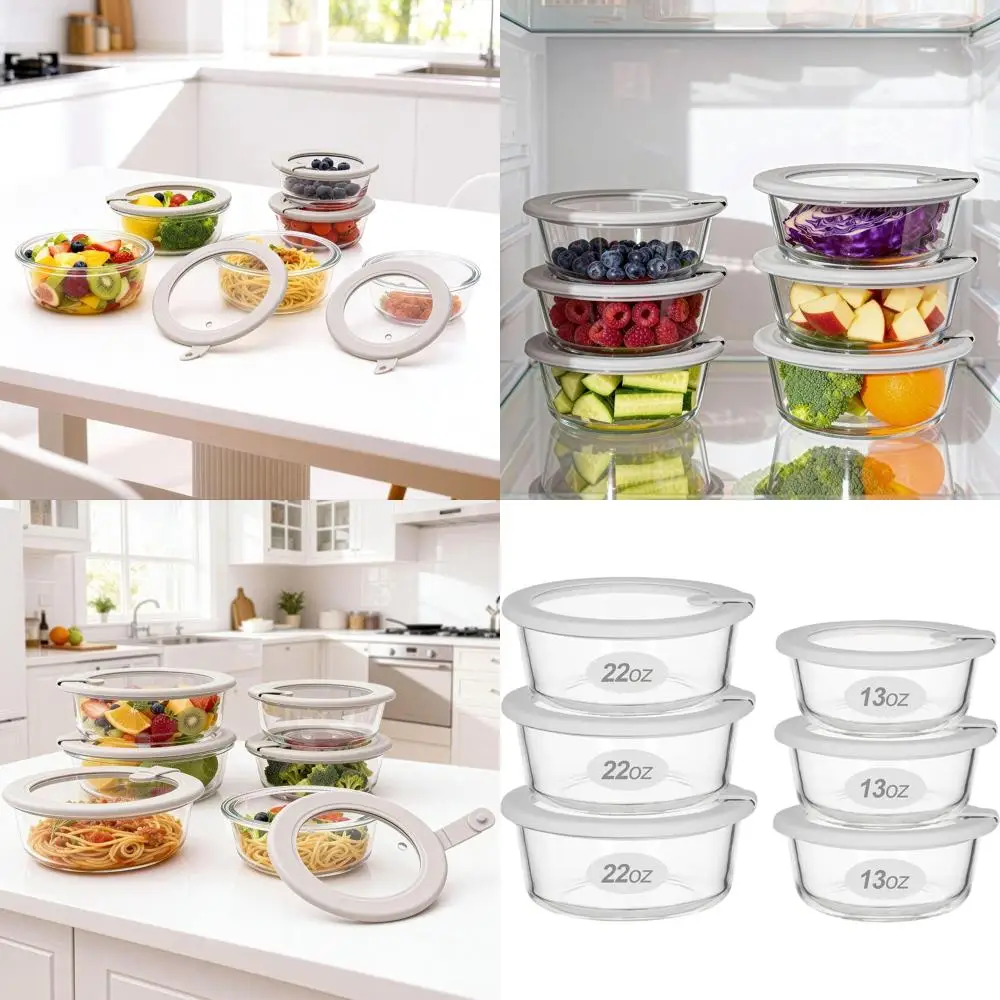 

Набор герметичных стеклянных контейнеров для хранения продуктов, 6 больших контейнеров для приготовления еды, пригодных для использования в микроволновой печи, с герметичными крышками