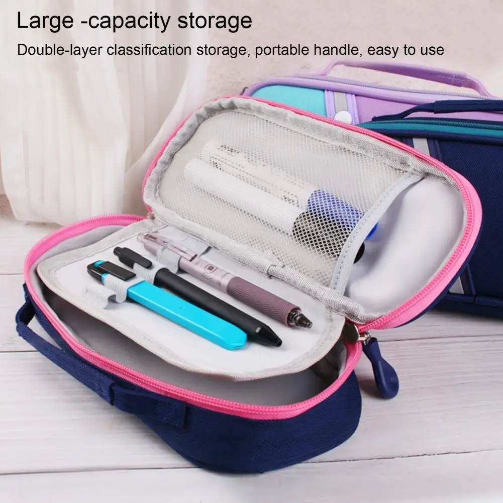 กล่องดินสอสีเย็บปะติดปะต่อกันได้สำหรับเด็กผู้หญิงกล่องดินสอมีกระเป๋าตาข่ายมีความหนาแน่นสูงสามารถ POUCH pensil ได้