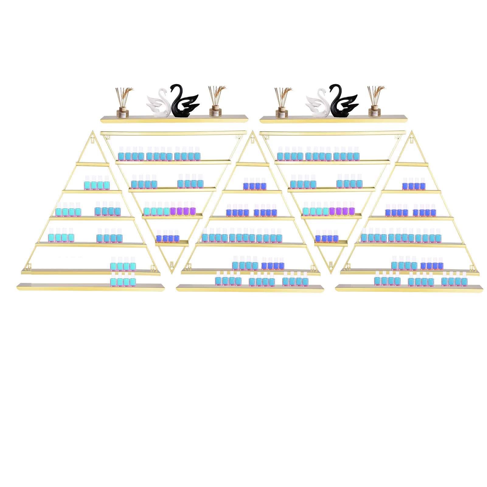 

4pcs/set Wall Mounted Nail Polish Rack with Triangular Shelves, 4layers, Durable Iron, Gold Finish for Neat Storage