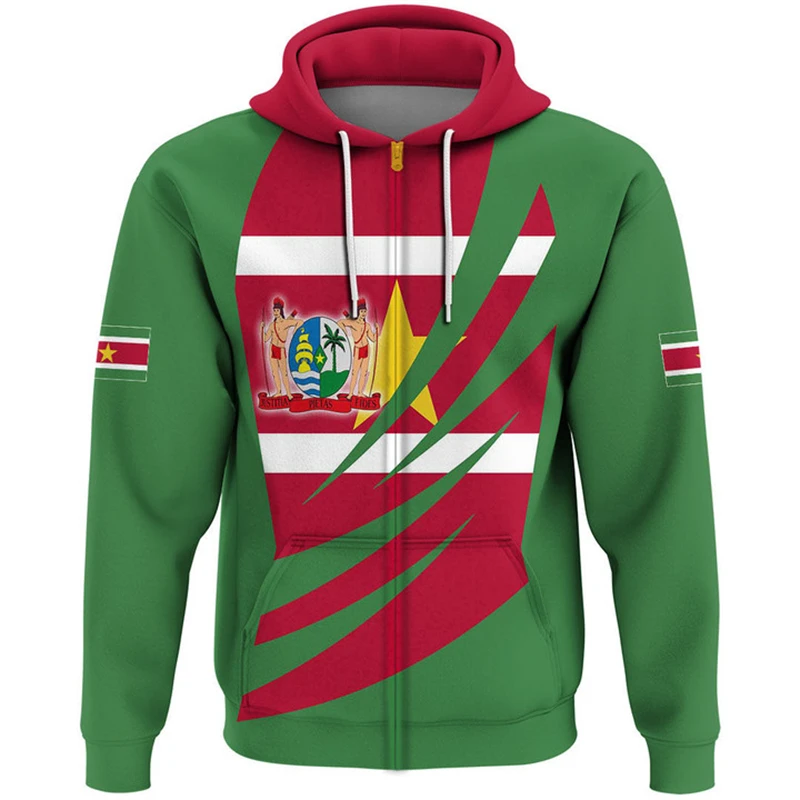 Suriname Flagge Karte Grafik Sweatshirts Sr National Emblem Reiß verschluss Hoodie für Männer Kleidung lässig männlich täglich Sportswear Pullover