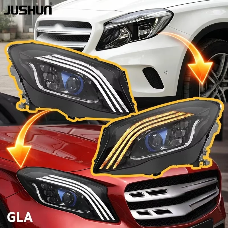 LED Projector Headlights Fit Mercedes GLA 15-19, Replacement Headlamp With Flowing LED Turn Signal and DRL Auto Lighting Parts