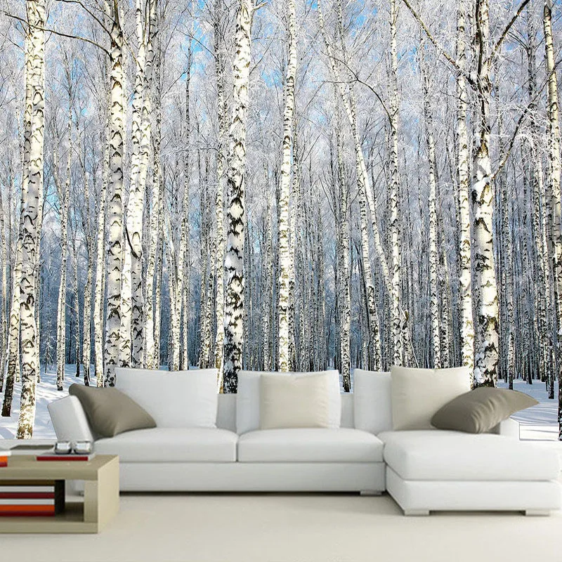 Customized products 3D Natural Scenery Mural Winter Birch Forest Landscape Wallpaper Living Room Sofa TV Backdrop tree bedroom