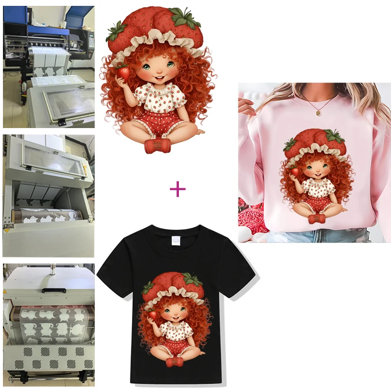 Summer Strawberry Girl Outdoor Dining Series Heat Transfer Stickers Iron On Transfer Patches For Children's adult Clothes Deca