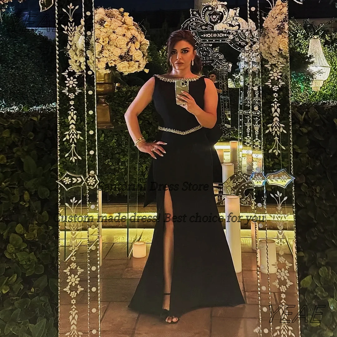 

Santorini Черные длинные платья для выпускного вечера с разрезом по бокам Вечерние платья с поясом из бисера и большим бантом с открытой спиной Vestidos Des Party Dress