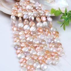 11-12mm Coin Shape Natural White Pink Purple Mixed Color Beads Freshwater Pearls 18cm short Strands