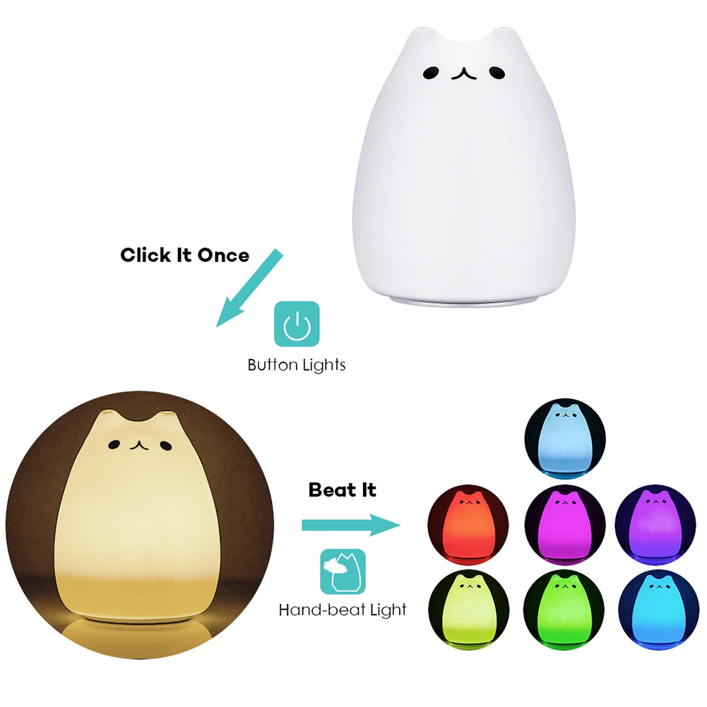 Children Night Light EECOO Cute Cat Lamp Soft Silicone Sensitive Tap Control Decompression  Children Night Light