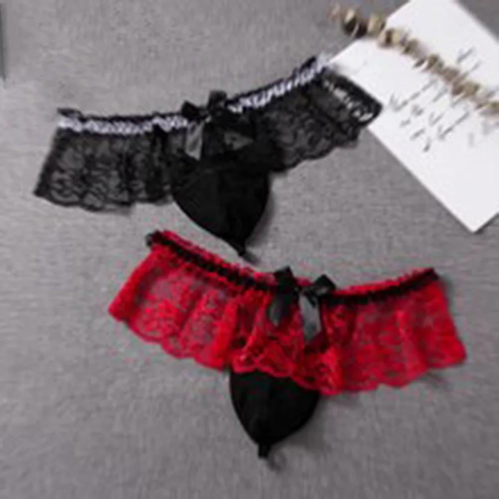 For Everyday Fashion Mens Thongs Lace Pouch Bulge Pouch Casual Style Low Rise Ruffle Design Slight Stretch Solid Pattern