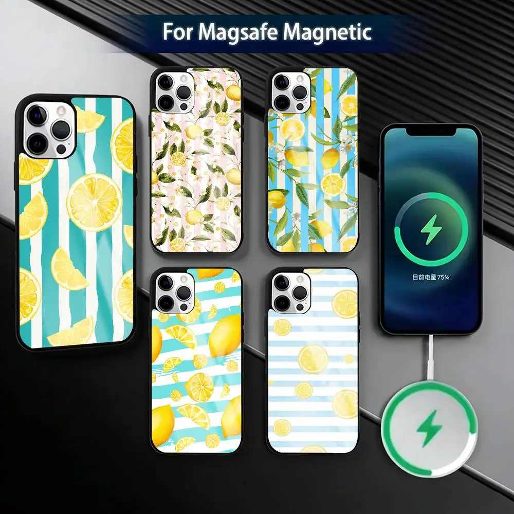 

Lemon C-Cool Stripe Pattern Phone Case For iPhone17,16,15,14,13,12,11 Plus,Pro Magnetic For Magsafe Wireless Charging