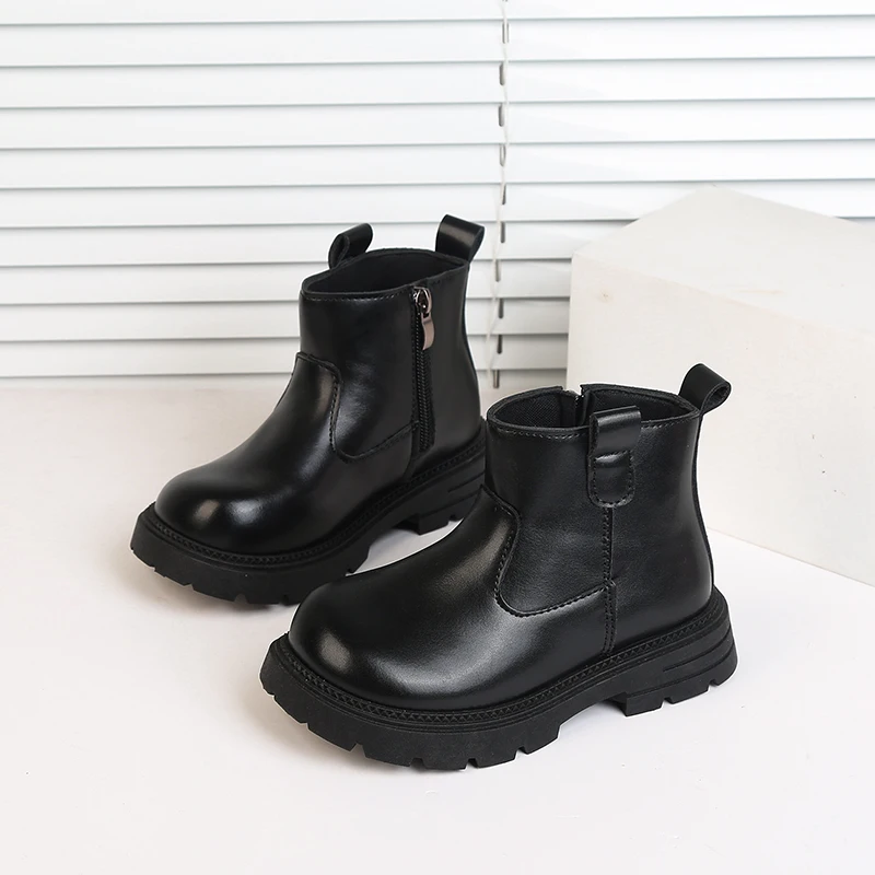 2026 NEW Leather Boots for Boys and Girls, Soft Sweater Lining, Inner Side Zipper, Thick Non-Slip Sole, Casual Boots