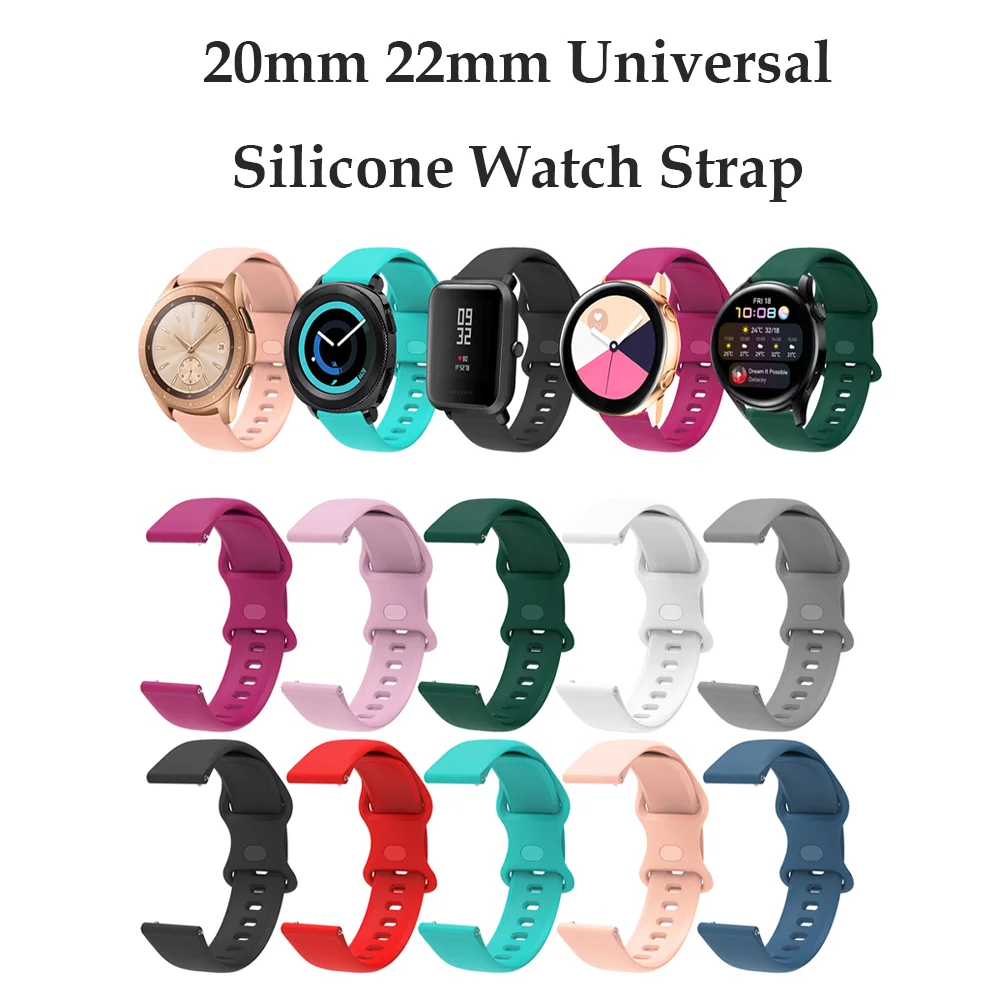 

Universal Watch Strap 20mm 22mm for Huawei Garmin Samsung Quick Release Sweatproof Silicone Sport Smartwatch Band Men Women