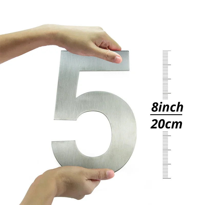 Big Floating Style 20cm 8-inch. 304 Stainless Steel Silver Huisnummer Outdoor Sign House Number