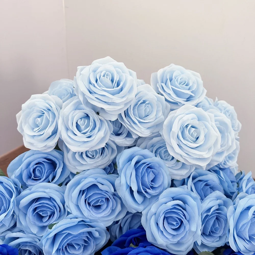 Wunderschöner 9-Kopf-Rosenstrauß, künstliche Blume, blaue Seide, gefälschte Rosen, Brautstrauß, Heim- und Raumdekoration, Hochzeit, Desktop – Detail 3