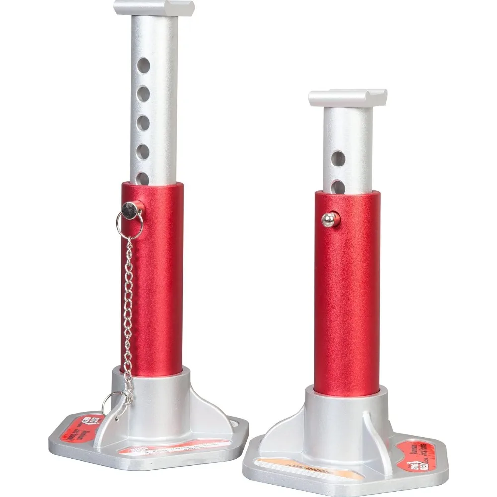 

Aluminum Jack Stands with Locking Pins: 3-Ton Capacity, Red and Silver, Set of 2