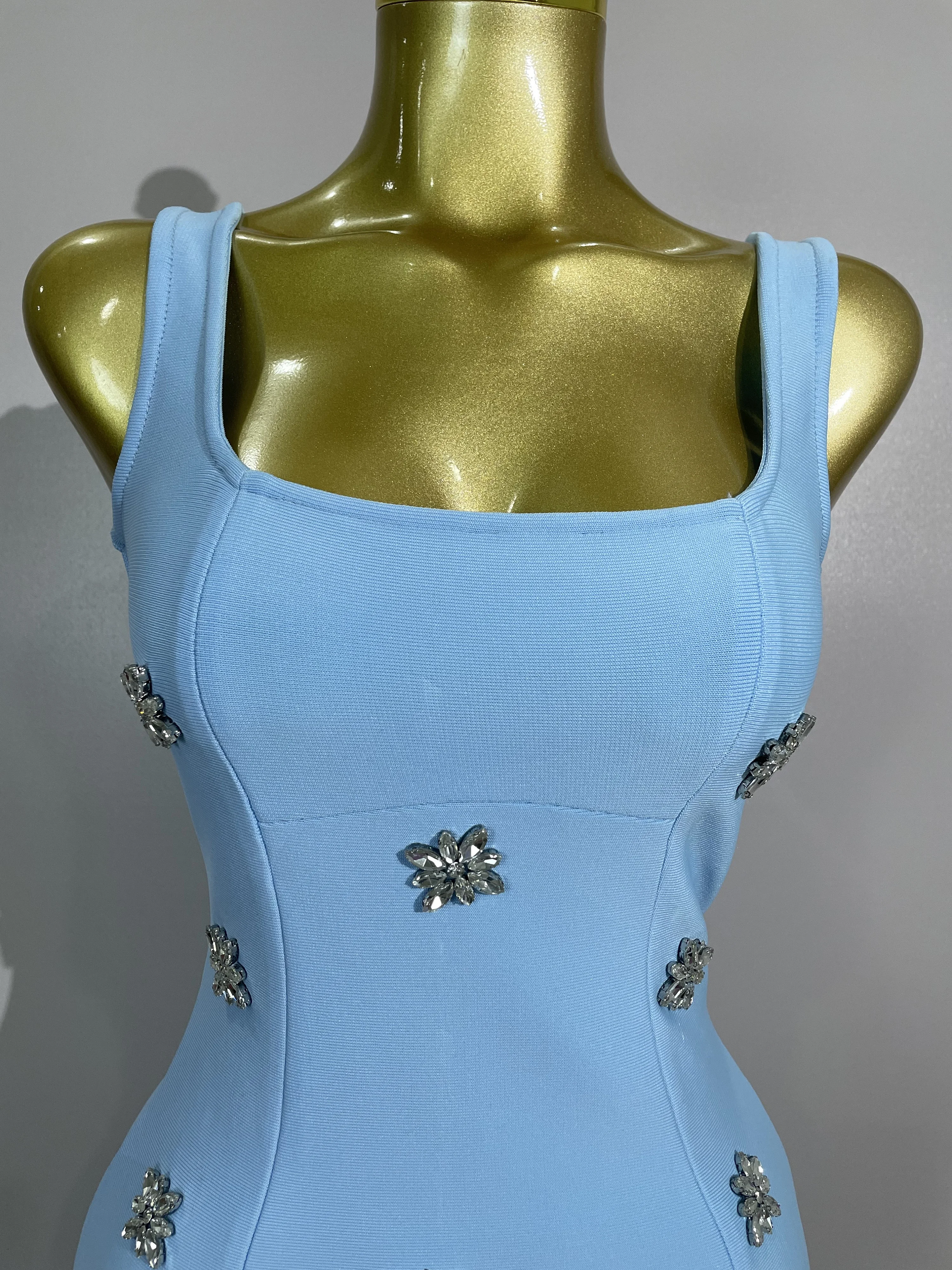 New STyle 2025 Shining Crystal Women Sleeveless Bodycon Mini Bandage Dress Elegant Ruffles Cute Celebrate Birthday Party Dress