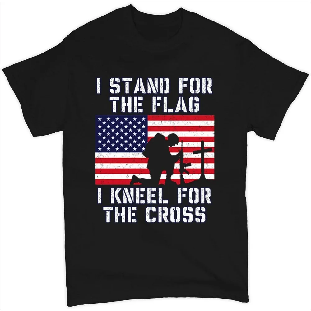 I Stand for The Flag I Kneel for The Cross T-Shirt Patriotic Military Mens TShirt United States Flag Tee Tops Men Cotton Shirt