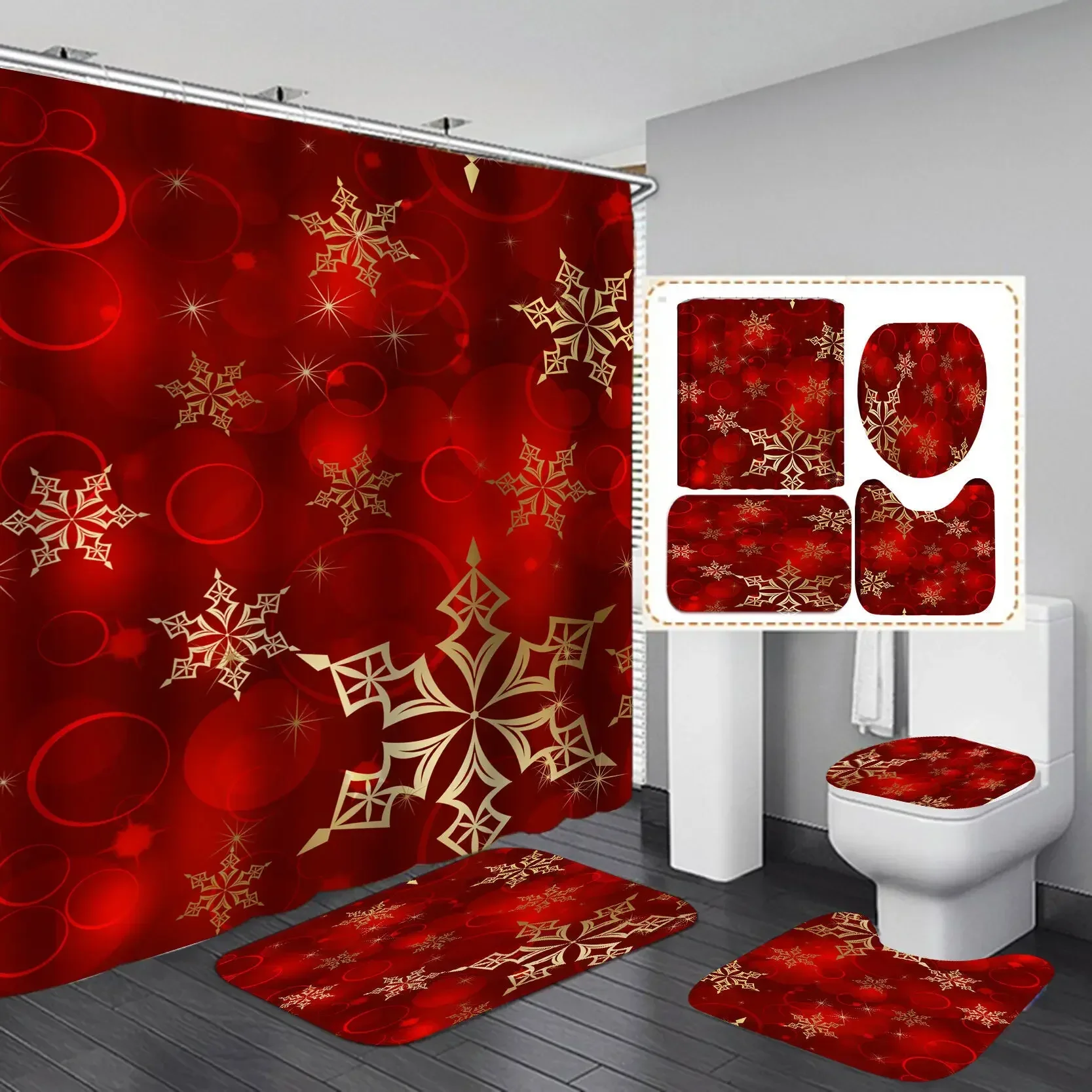 New Year Home Bathroom Curtain Decor With Hooks Christmas Snowman Shower Curtains Red Bird Berry Rabbit Winter Forest Snowflake