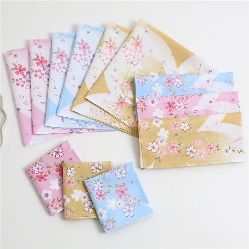 6Pcs Women's Printed Cotton Handkerchief Vintage Square Soft Breathable Pocket Hankie for Daily Use Sweat Tears Wiping Cloth