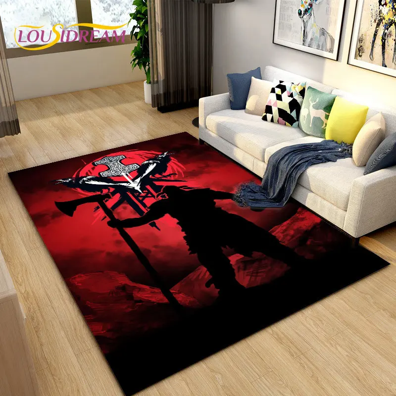 Vikings Nordic Mythology Odin Area Rug,Carpet Rug for Living Room Bedroom Sofa Doormat Decoration,Kids Play Non-slip Floor Mat