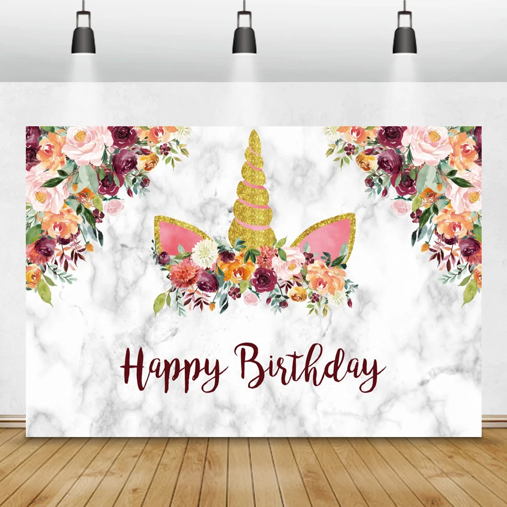 Cartone animato unicorno rosa blu Pokla Dot fotografia sfondo buon compleanno Baby Shower ritratto nome Poster personalizzato sfondo fotografico