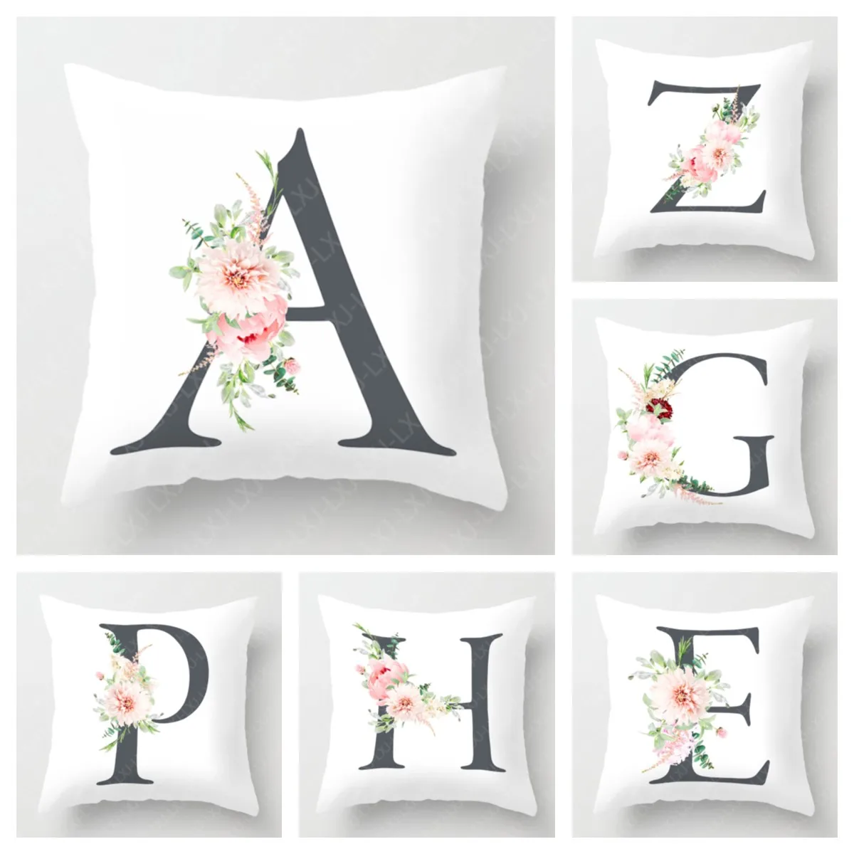 Blush Plants and Flowers 26 Alphabet Cushion Cover Living Room Sofa or Bedroom Bedding Square Pillow Cover Cushion Cover