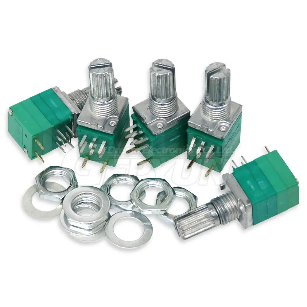 5 Buah RV097 RK097 5K 10K 20K 50K 100K 500K dengan Sakelar Audio 3pin 5pin 6pin 8pin Poros 15Mm Amplifier Potensiometer Penyegelan