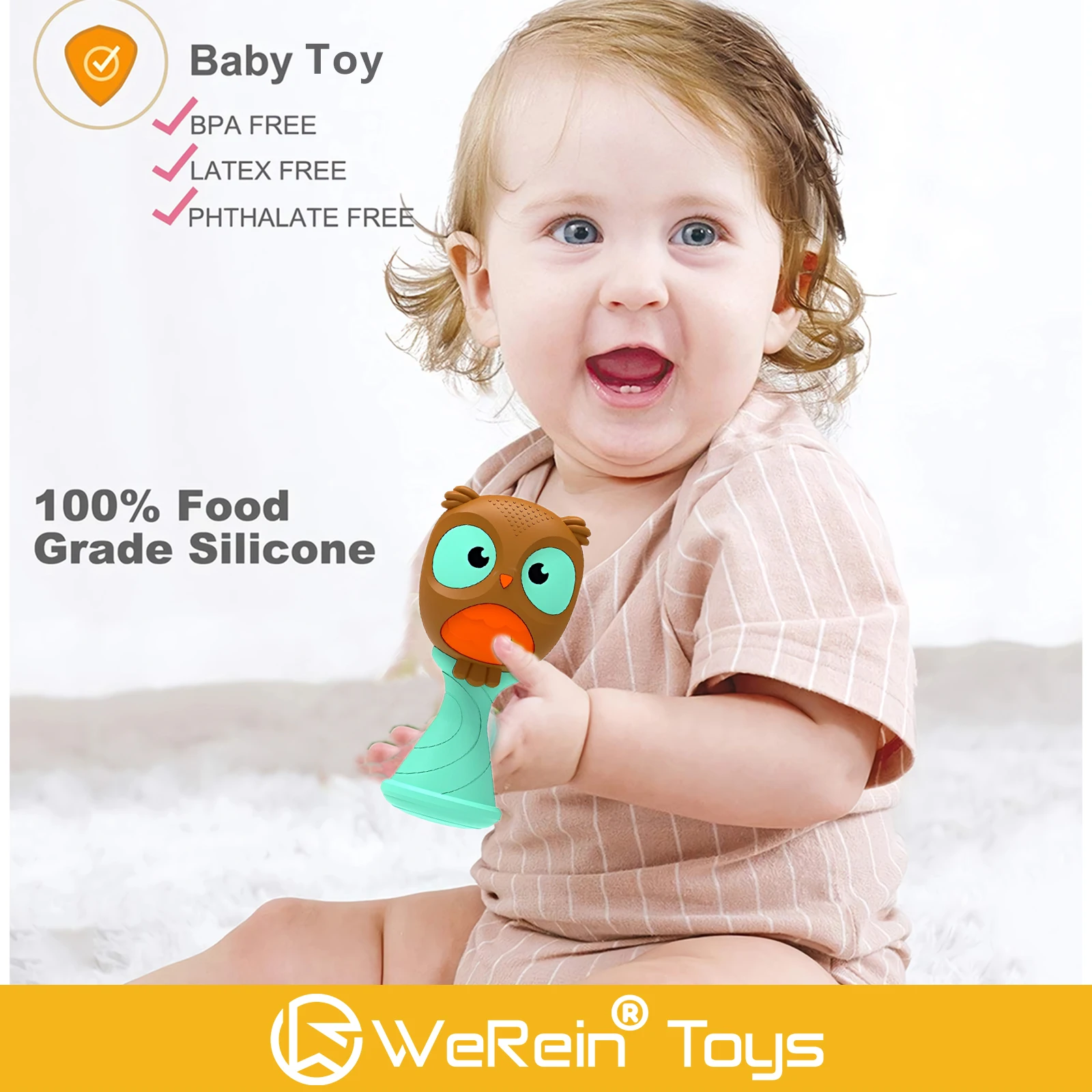 جرس يدوي للأطفال على شكل عالم حيوانات واقعي عالي الجودة، تصميم لطيف نابض بالحياة، لعبة حسية للرضع