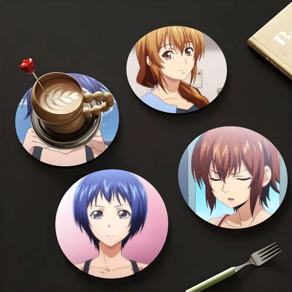 1pc GRAND BLUE Wooden Coaster Colour Printing Cup Mat Home Desk Decoration Gifts