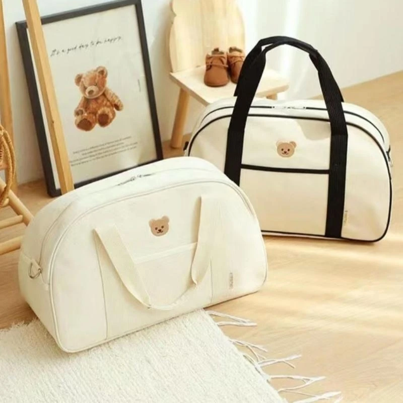 

J15U Shoulder Bags Diaper Bag Canvas Embroidery Bear Bag Large Capacity Cosmetic Storage Bag Travel Handbag for Women