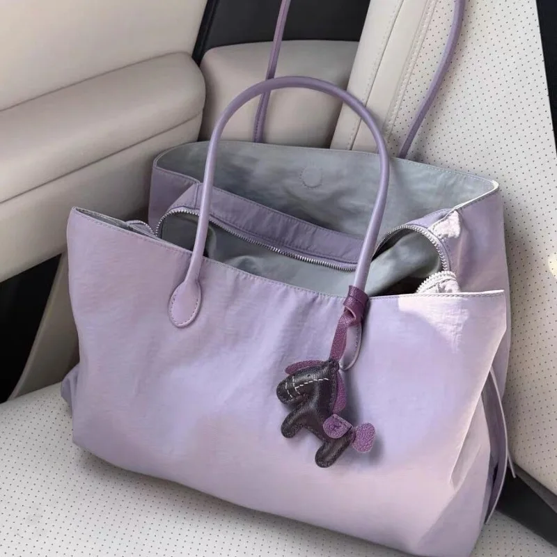 

Spring Summer Contrast Color Nylon Shoulder Bag Women Lightweight Multi Layer Large Capacity Tote Bag For Daily Outing Commute