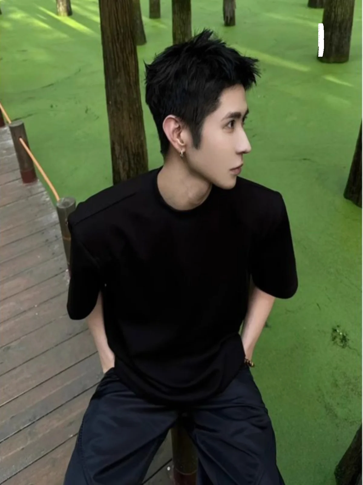 

Мужская футболка Cleanfit American High Street с V-образным вырезом, спортивная, быстросохнущая, черная, модная, с защитой от солнца