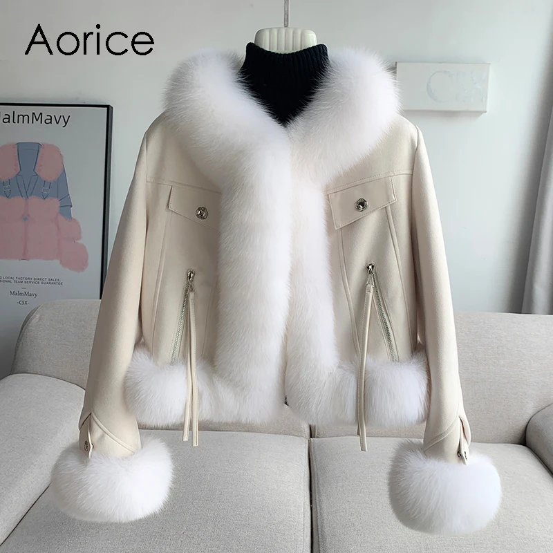 Aorice-Chaqueta de plumón de pato para mujer, abrigo cálido con cuello de piel de zorro Real, nuevo diseño, CT305