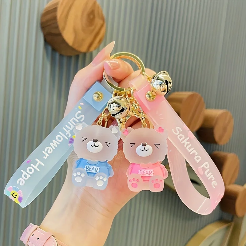 Cute Resin Crystal Cartoon Bear Keychain for Girls - Perfect for Car Keys, Bags, Ornaments, and Party Favors