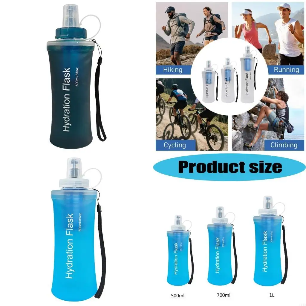 

Soft Squeezable Camping Sport Water Bottle Folding Soft Flask with Filter For Running Cycling And Travel Enduring 24BD