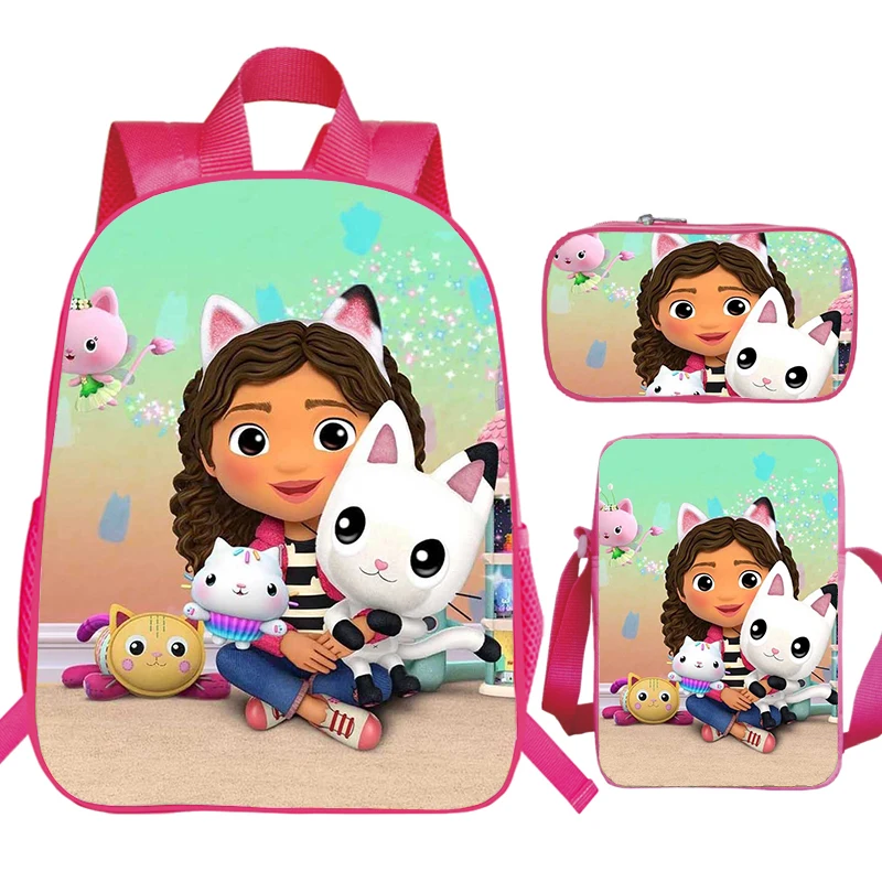 Gabby's Puppenhaus Schult aschen wasserdicht 3 stücke Set Kinder rosa Bücher tasche Vorschule Mädchen Cartoon Rucksack mit Umhängetasche Stift Tasche